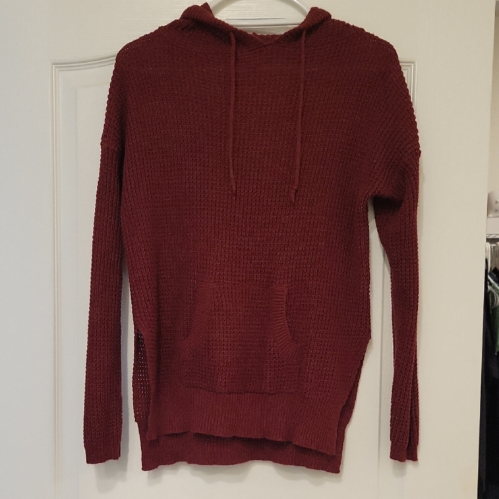 Cozy Burgundy Knit Hoodie Junior L POOF!